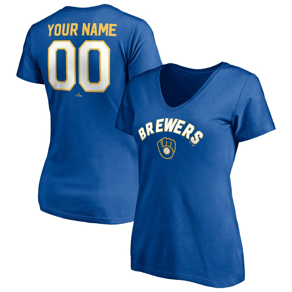 Milwaukee Brewers Women's Cooperstown Winning Streak Personalized Name & Number V-Neck T-Shirt Sale