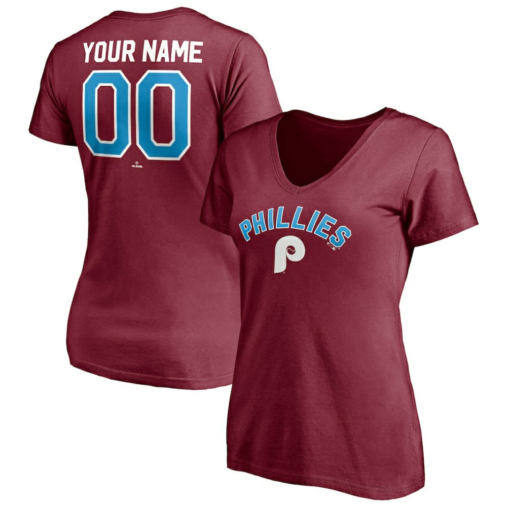 Philadelphia Phillies Women's Cooperstown Winning Streak Alternate Personalized Name & Number V-Neck T-Shirt discount