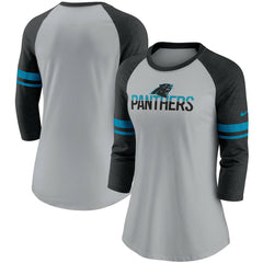 Carolina Panthers Women's Stripe Mesh Nickname Tri-Blend 3/4-Sleeve T-Shirt Heathered Gray/Black - Nike