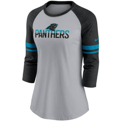 Carolina Panthers Women's Stripe Mesh Nickname Tri-Blend 3/4-Sleeve T-Shirt Heathered Gray/Black - Nike