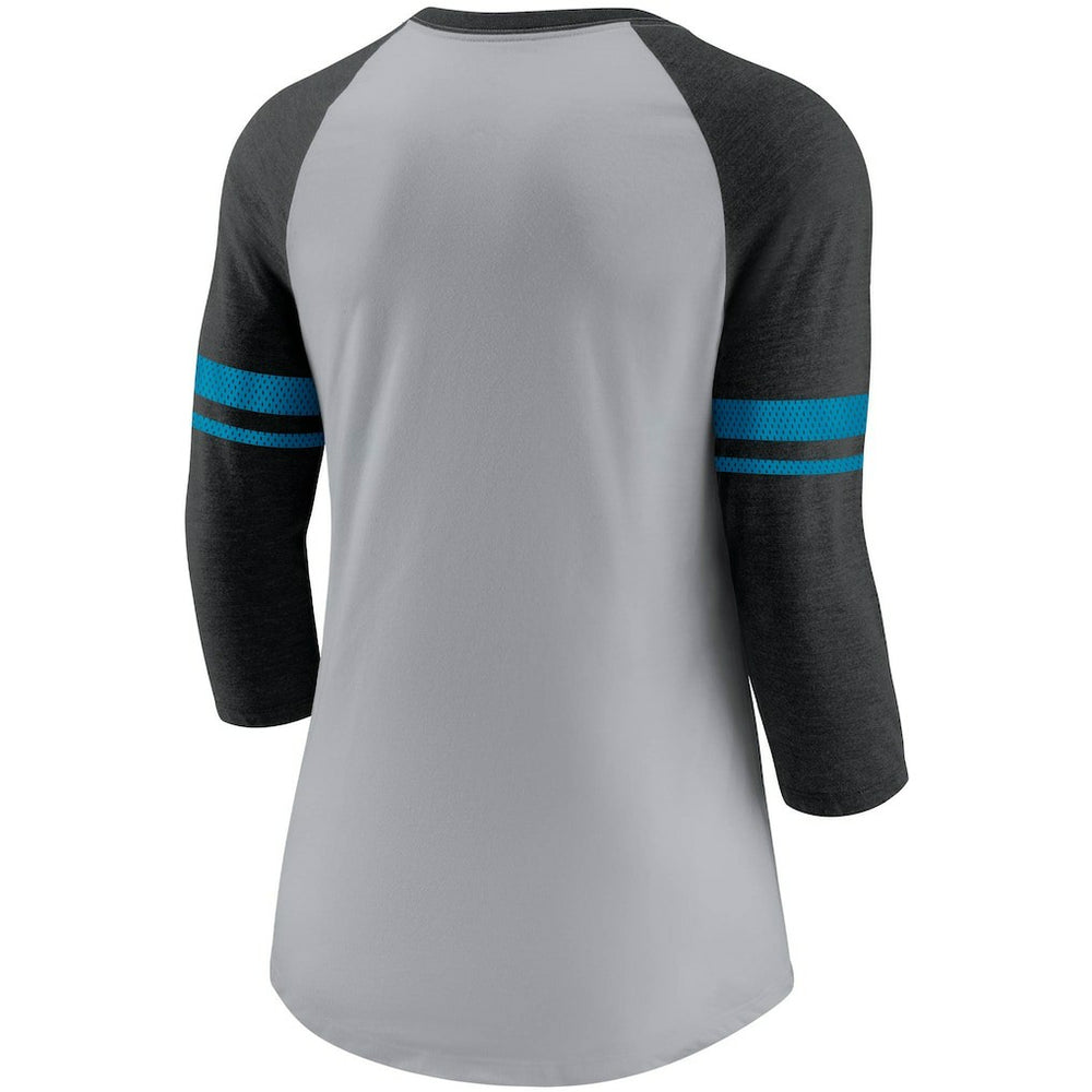 Carolina Panthers Women's Stripe Mesh Nickname Tri-Blend 3/4-Sleeve T-Shirt Heathered Gray/Black - Nike