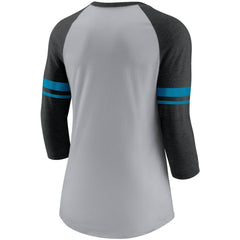Carolina Panthers Women's Stripe Mesh Nickname Tri-Blend 3/4-Sleeve T-Shirt Heathered Gray/Black - Nike