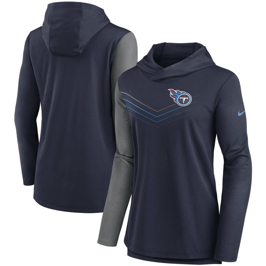Tennessee Titans Women's Chevron Hoodie Performance Long Sleeve T-Shirt Navy/Heathered Charcoal - Nike