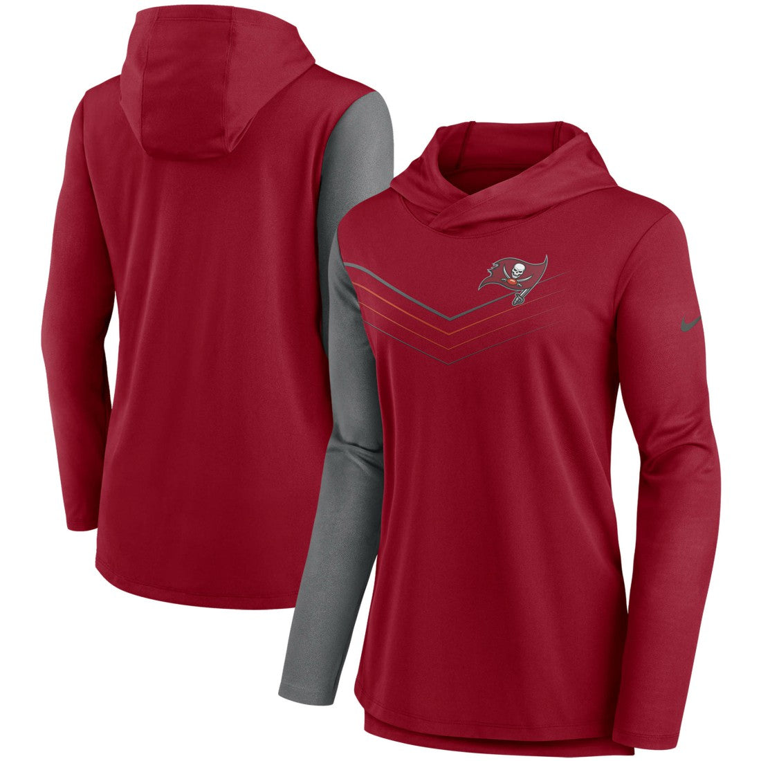 Tampa Bay Buccaneers Women's Chevron Hoodie Performance Long Sleeve T-Shirt Red/Heathered Charcoal - Nike