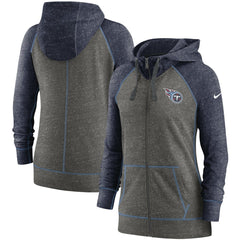 Tennessee Titans Women's Gym Vintage Raglan Full-Zip Hoodie Heathered Charcoal/Navy - Nike