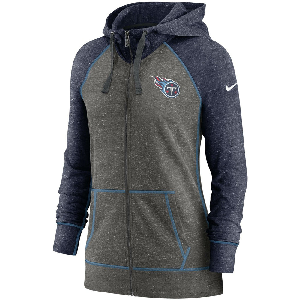 Tennessee Titans Women's Gym Vintage Raglan Full-Zip Hoodie Heathered Charcoal/Navy - Nike