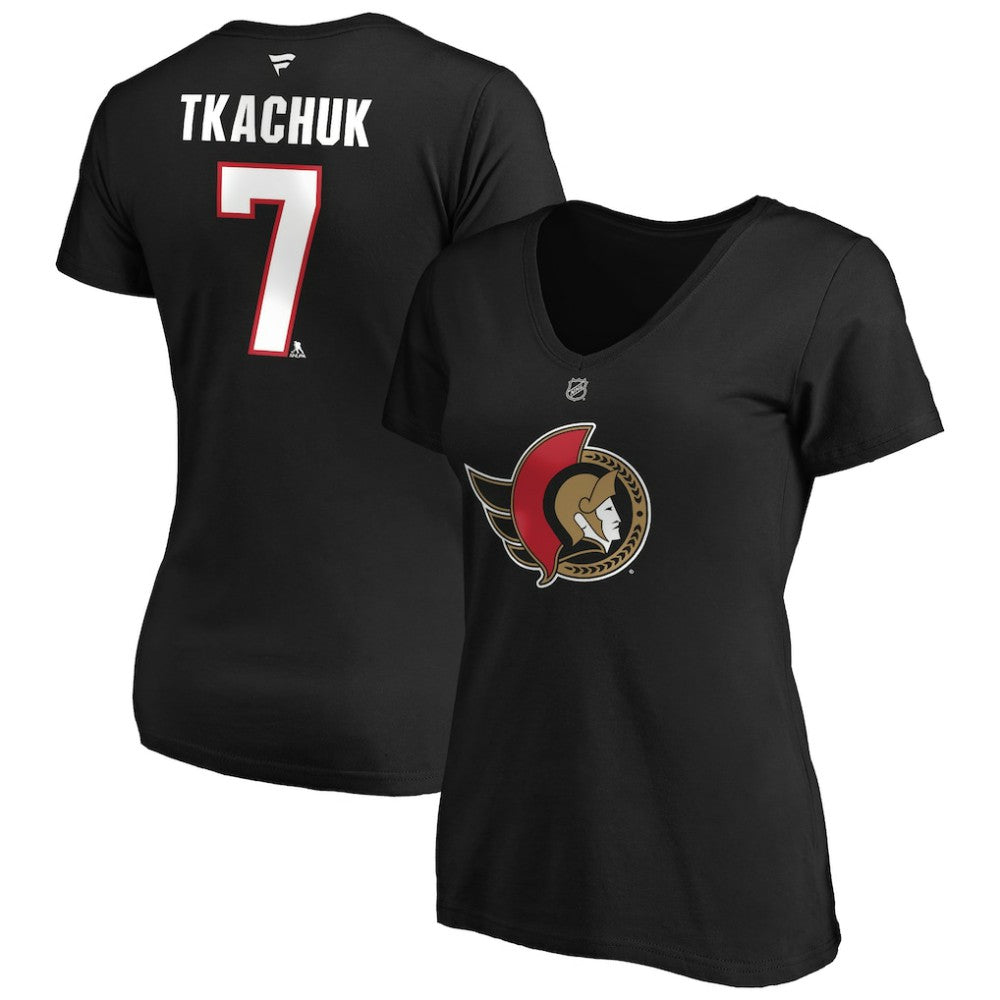 Brady Tkachuk Ottawa Senators - Fanatics Women's Authentic Stack Name & Number V-Neck T-Shirt Black