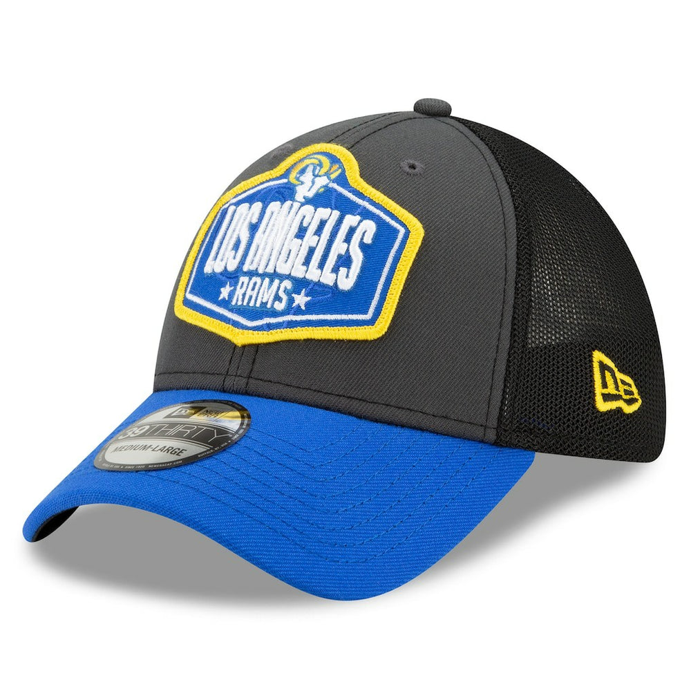 Los Angeles Rams New Era 2021 NFL Draft Trucker 39THIRTY Flex Hat Graphite/Royal - NFL