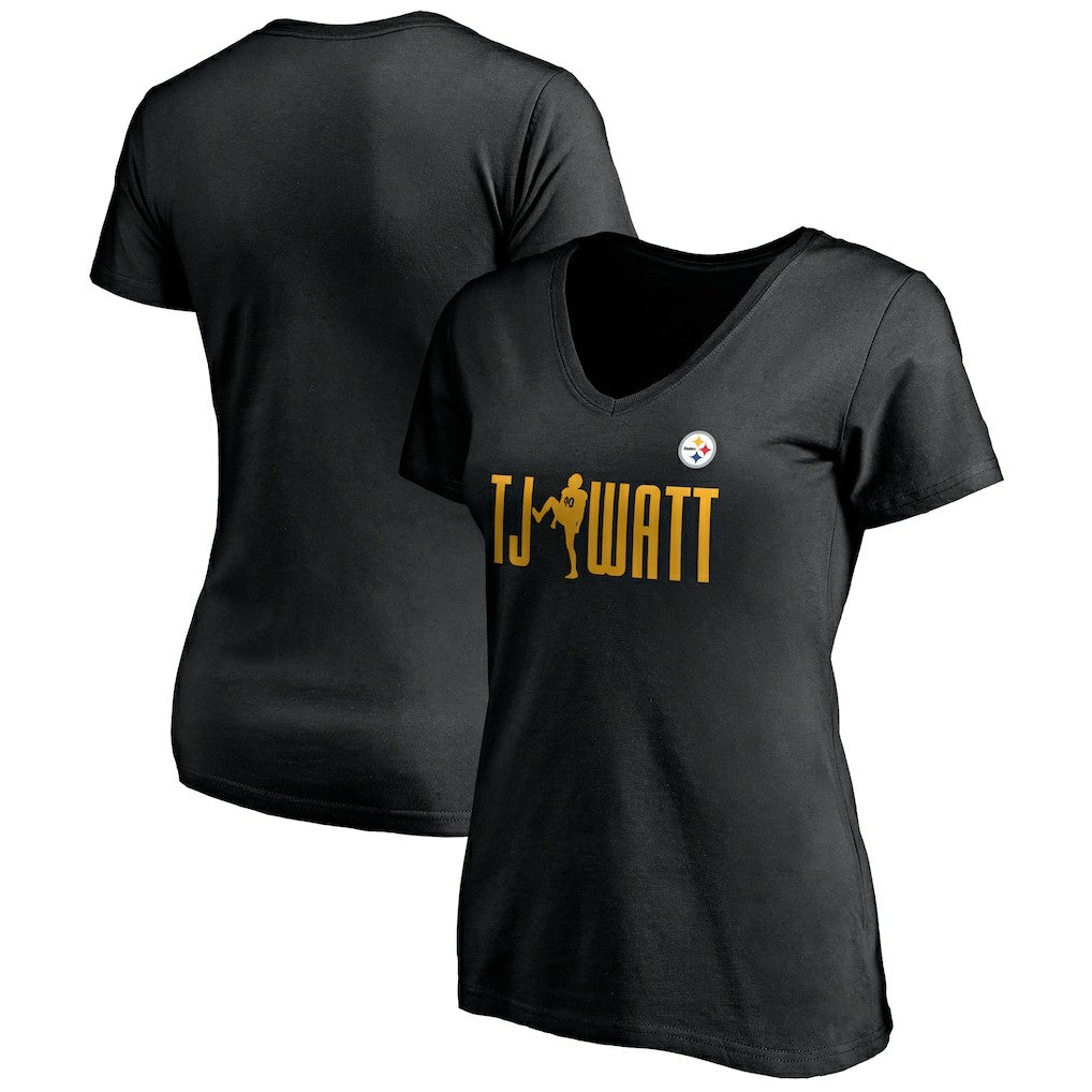 T.J. Watt Pittsburgh Steelers Women's Checkdown V-Neck T-Shirt Black - NFL