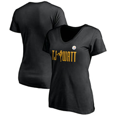 T.J. Watt Pittsburgh Steelers Women's Checkdown V-Neck T-Shirt Black - NFL
