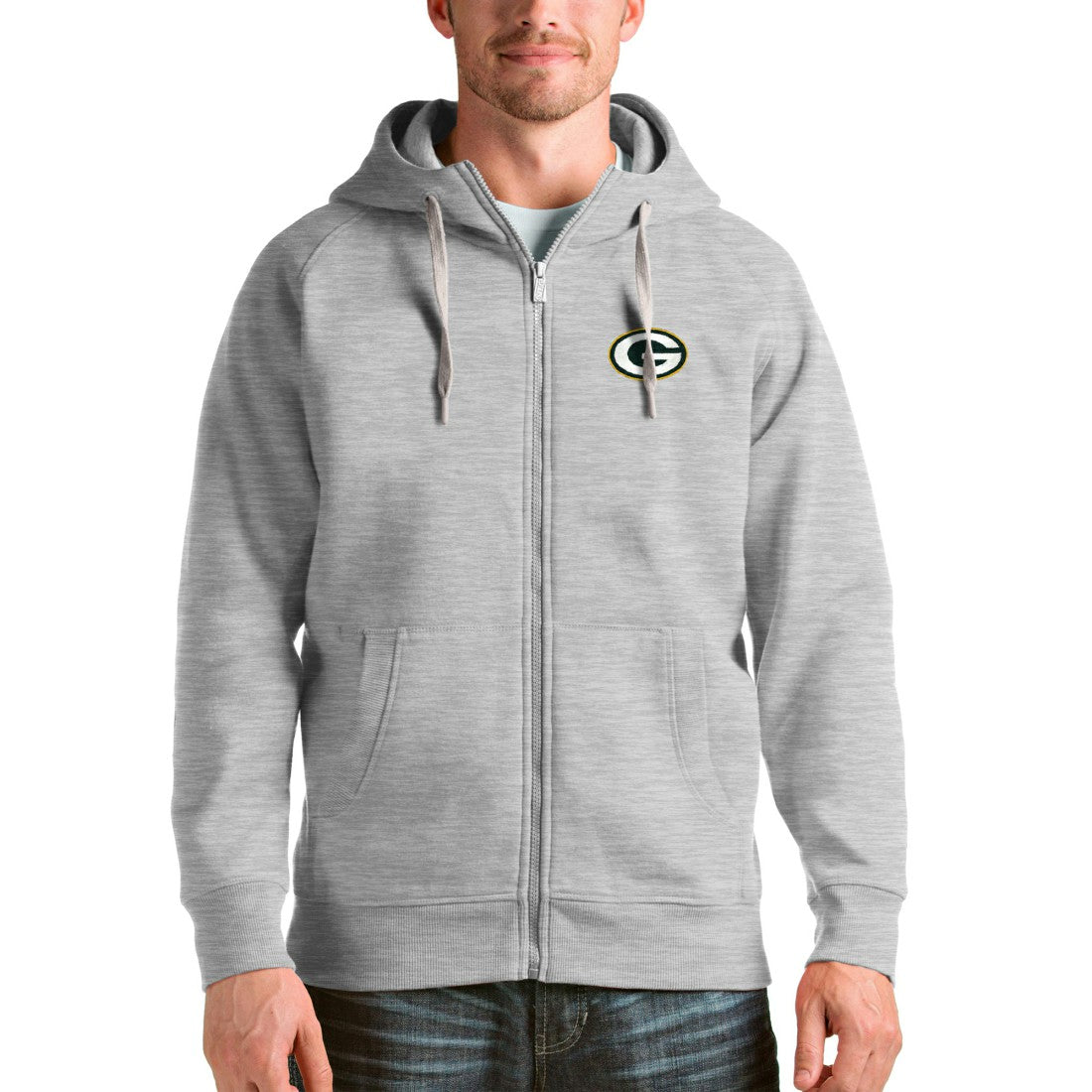 Green Bay Packers Antigua Victory Full-Zip Hoodie Heather Gray - NFL