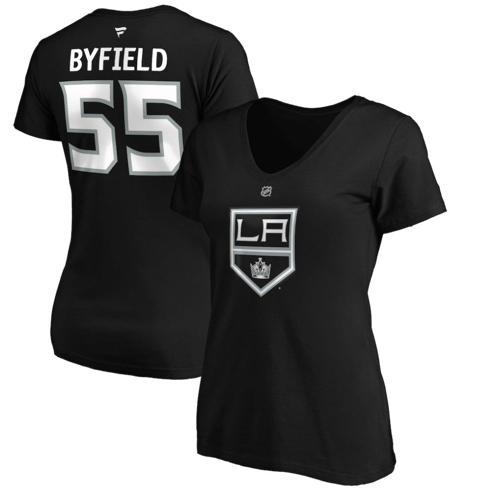 Quinton Byfield Los Angeles Kings - Fanatics Women's Authentic Stack Name & Number V-Neck T-Shirt Black
