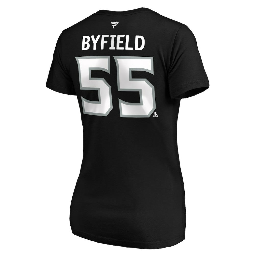 Quinton Byfield Los Angeles Kings - Fanatics Women's Authentic Stack Name & Number V-Neck T-Shirt Black