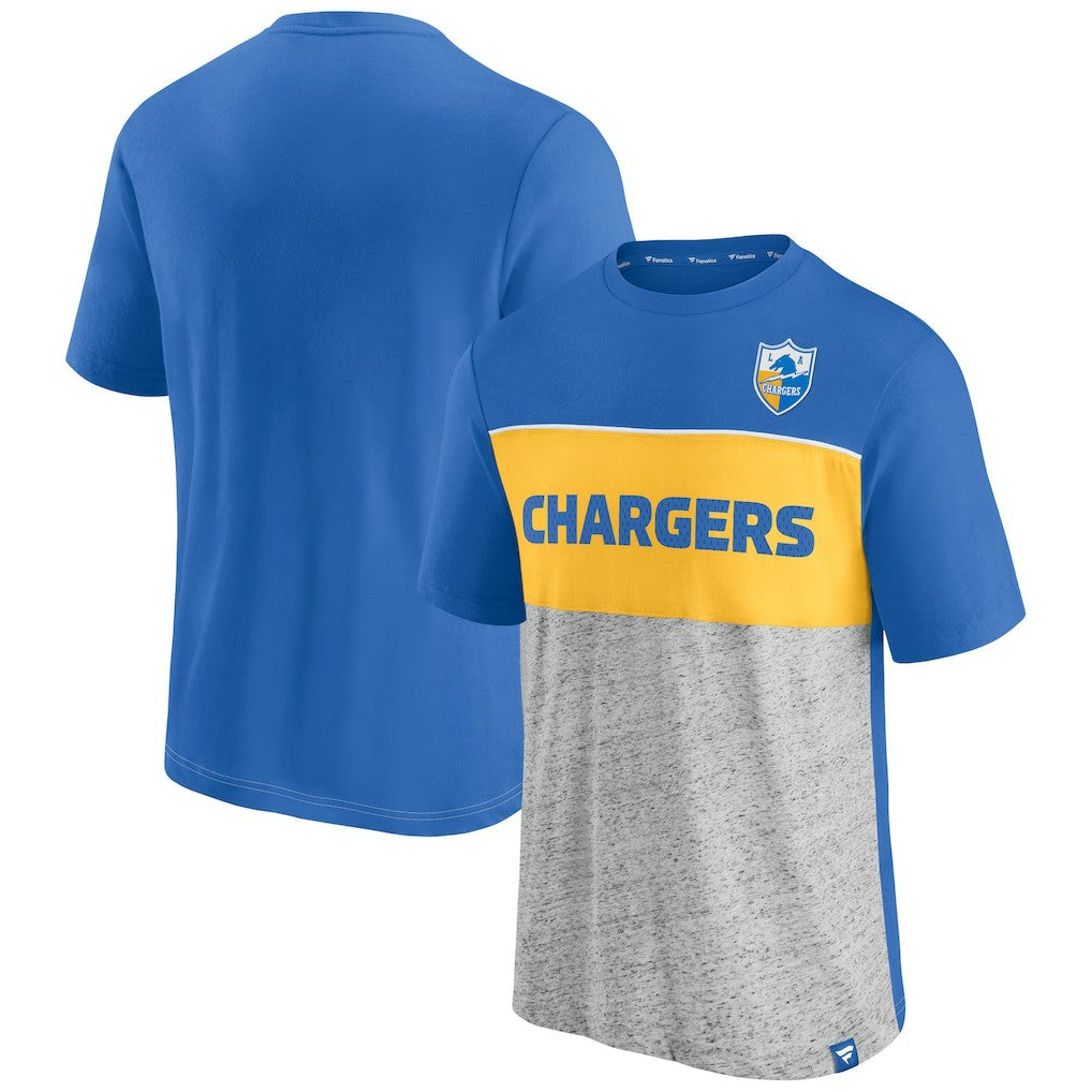 Los Angeles Chargers Throwback Colorblock T-Shirt Powder Blue/Heathered Gray - Fanatics