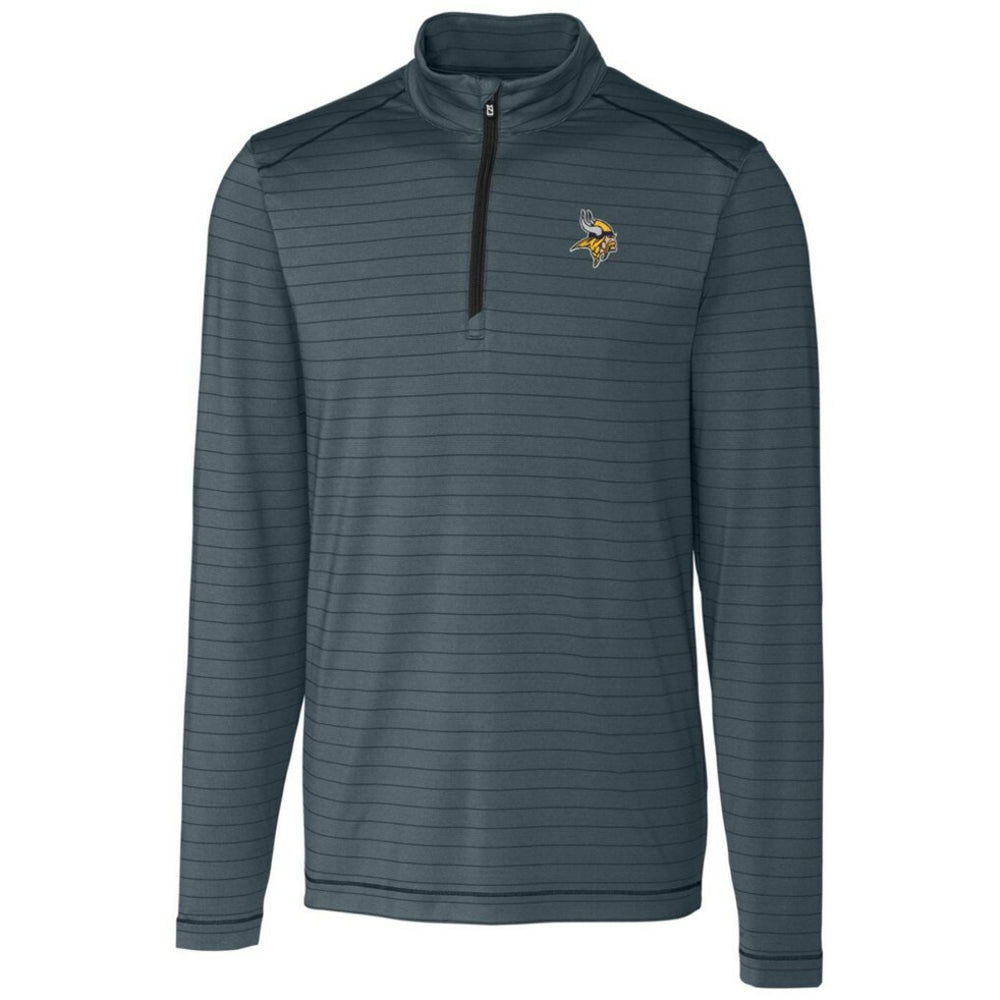 Minnesota Vikings Cutter & Buck Holman Stripe Quarter-Zip Pullover Jacket Heather Black - NFL