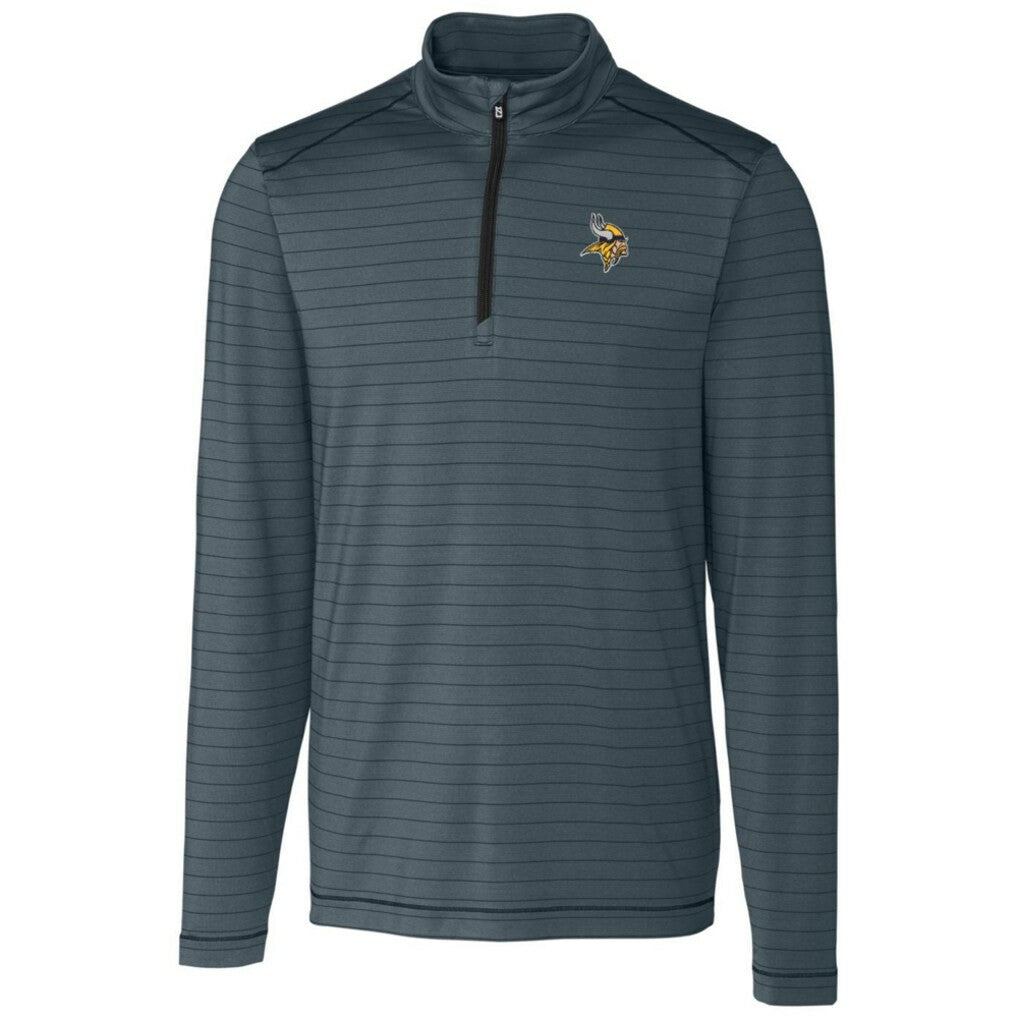 Minnesota Vikings Cutter & Buck Holman Stripe Quarter-Zip Pullover Jacket Heather Black - NFL