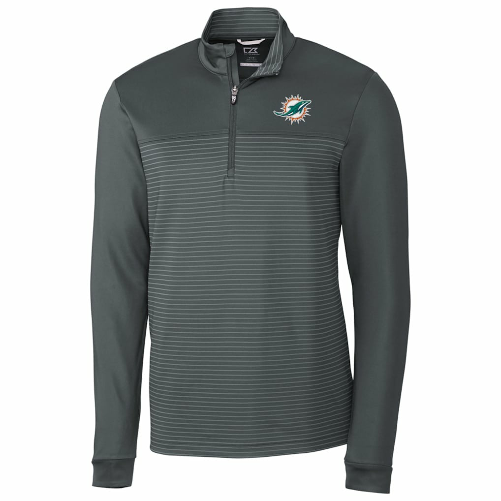 Miami Dolphins Cutter & Buck Traverse Stripe Quarter-Zip Pullover Jacket Gray - NFL