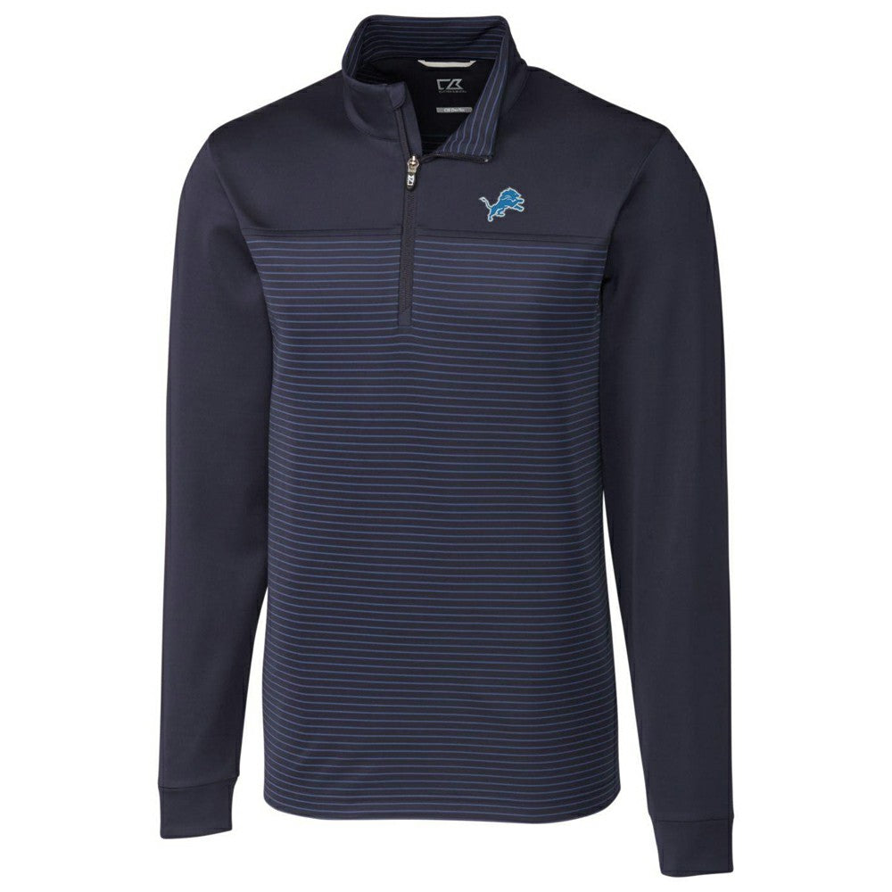 Detroit Lions Cutter & Buck Traverse Stripe Quarter-Zip Pullover Jacket Navy - NFL