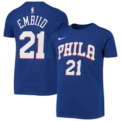 Nike - Joel Embiid Philadelphia 76ers Youth Logo Name & Number Performance T-Shirt - Royal