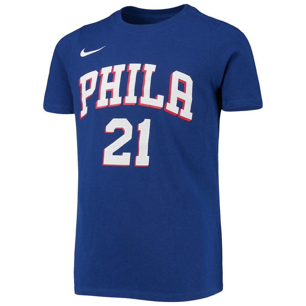 Nike - Joel Embiid Philadelphia 76ers Youth Logo Name & Number Performance T-Shirt - Royal