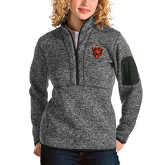 Chicago Bears Antigua Women's Bear Head Fortune Half-Zip Pullover Jacket Heather Charcoal - NFL