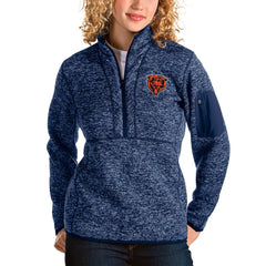 Chicago Bears Antigua Women's Bear Head Fortune Half-Zip Pullover Jacket Heather Navy - NFL
