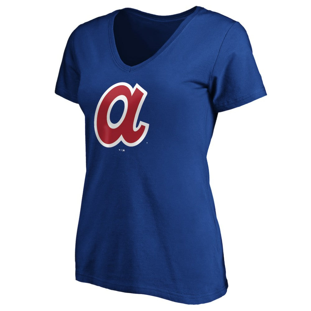 Atlanta Braves Women's Cooperstown Collection Huntington Logo V-Neck T-Shirt Lifestyle