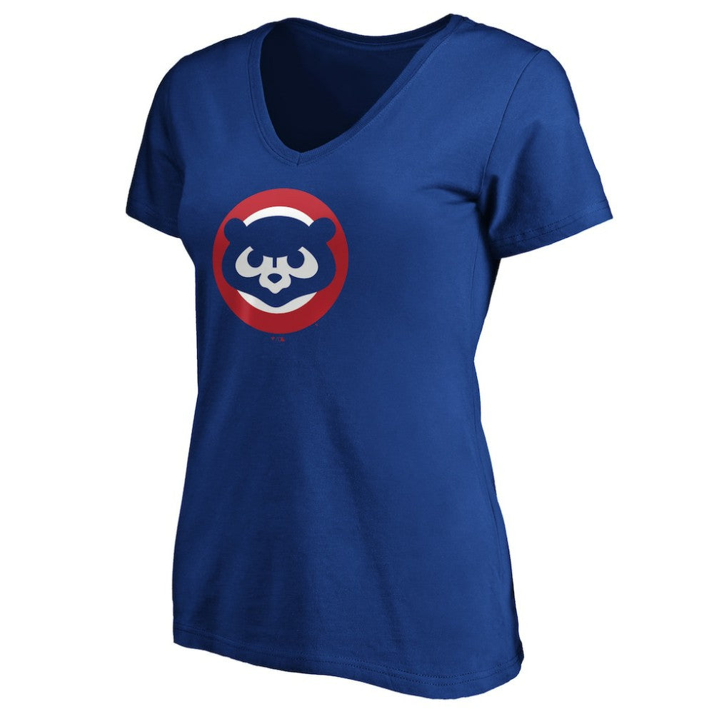 Chicago Cubs Women's Cooperstown Collection Huntington Logo V-Neck T-Shirt Sale