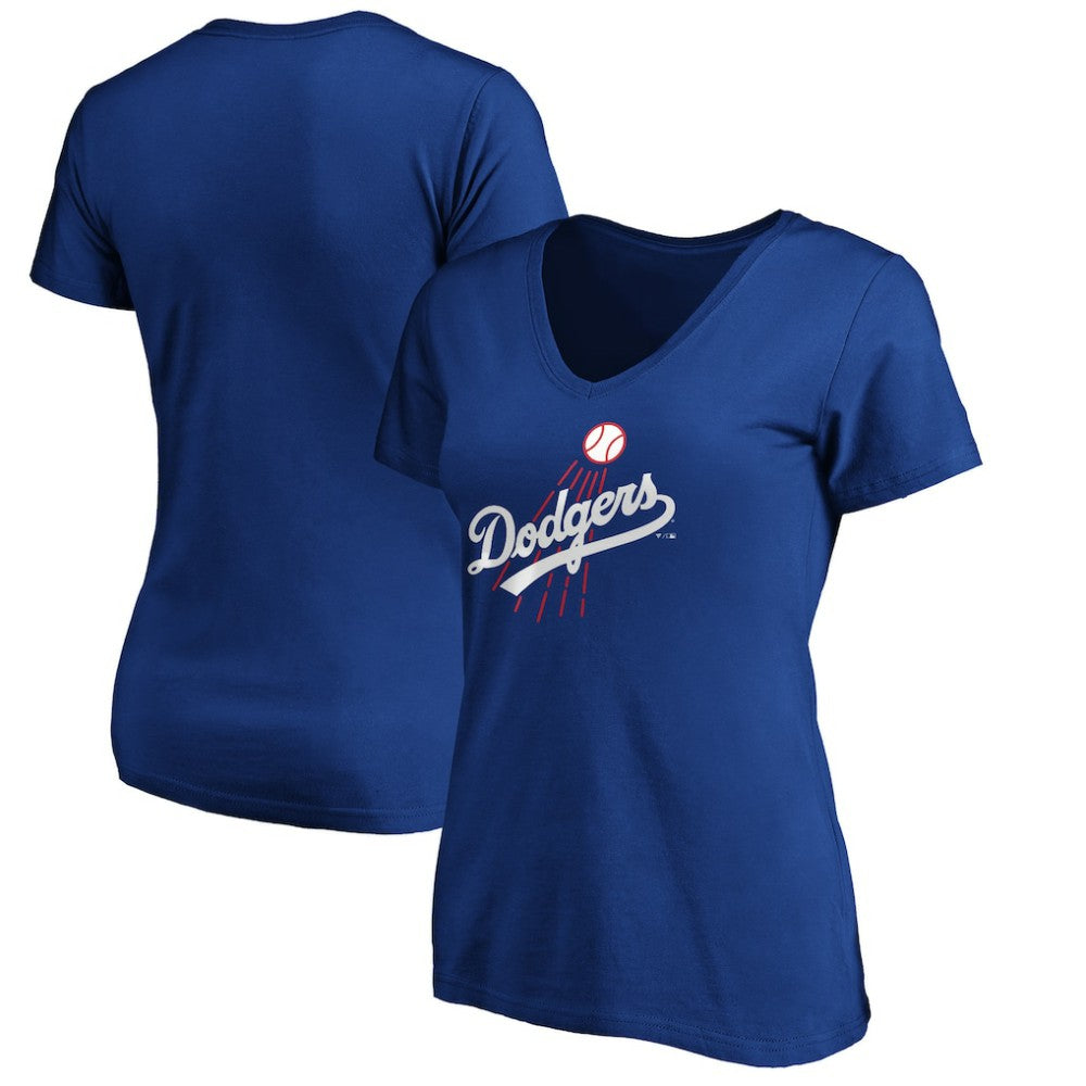 Los Angeles Dodgers Women's Cooperstown Collection Huntington Logo V-Neck T-Shirt discount