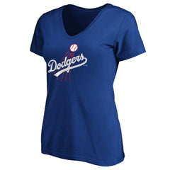 Los Angeles Dodgers Women's Cooperstown Collection Huntington Logo V-Neck T-Shirt discount