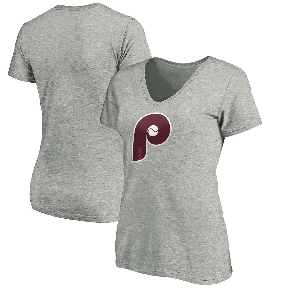 Philadelphia Phillies Women's Cooperstown Collection Huntington Logo V-Neck T-Shirt discount