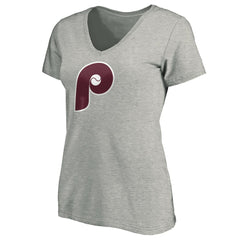 Philadelphia Phillies Women's Cooperstown Collection Huntington Logo V-Neck T-Shirt discount