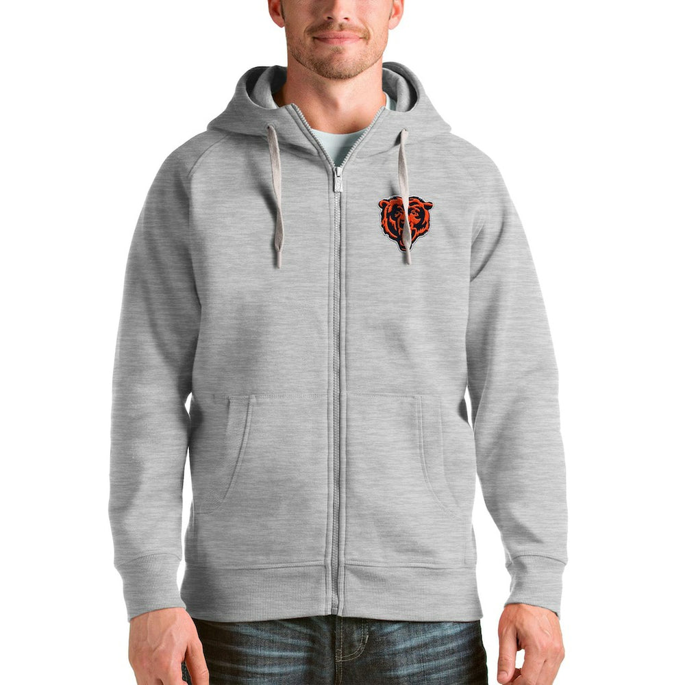 Chicago Bears Antigua Bear Head Victory Full-Zip Hoodie Heather Gray - NFL