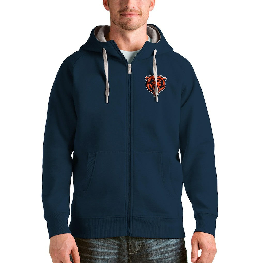 Chicago Bears Antigua Bear Head Victory Full-Zip Hoodie Navy - NFL