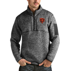 Chicago Bears Antigua Bear Head Fortune Quarter-Zip Pullover Jacket Heathered Charcoal - NFL