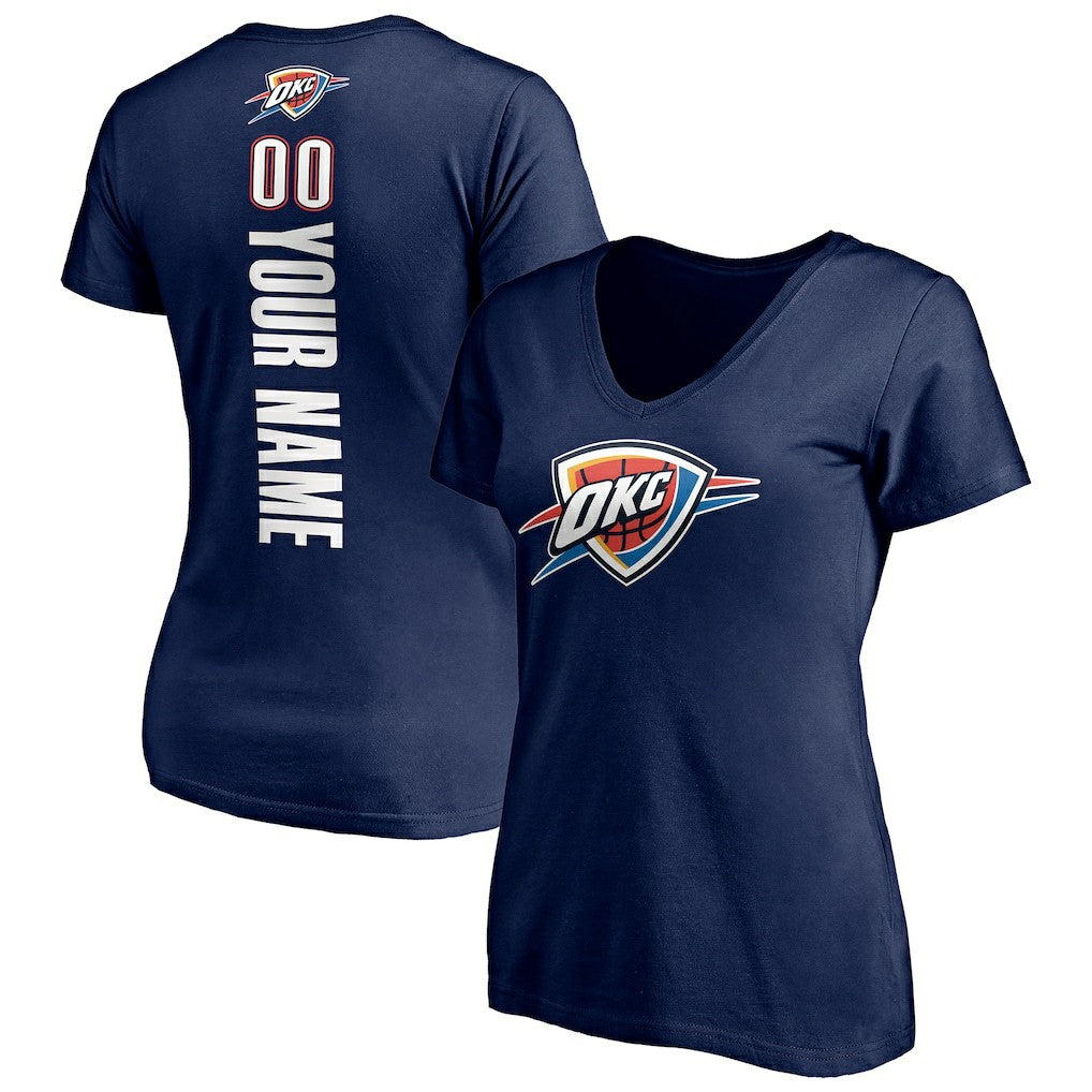 NBA - Oklahoma City Thunder Women's Playmaker Personalized Name & Number V-Neck T-Shirt - Navy