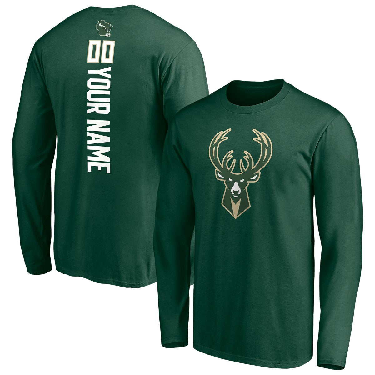 NBA - Milwaukee Bucks Playmaker Personalized Name & Number Long Sleeve T-Shirt - Hunter Green