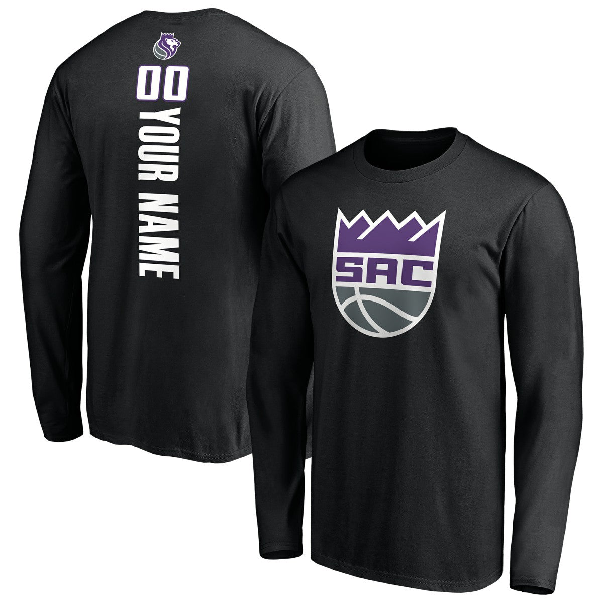 NBA - Sacramento Kings Playmaker Personalized Name & Number Long Sleeve T-Shirt - Black