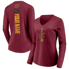 NBA - Cleveland Cavaliers Women's Playmaker Personalized Name & Number Long Sleeve V-Neck T-Shirt - Wine