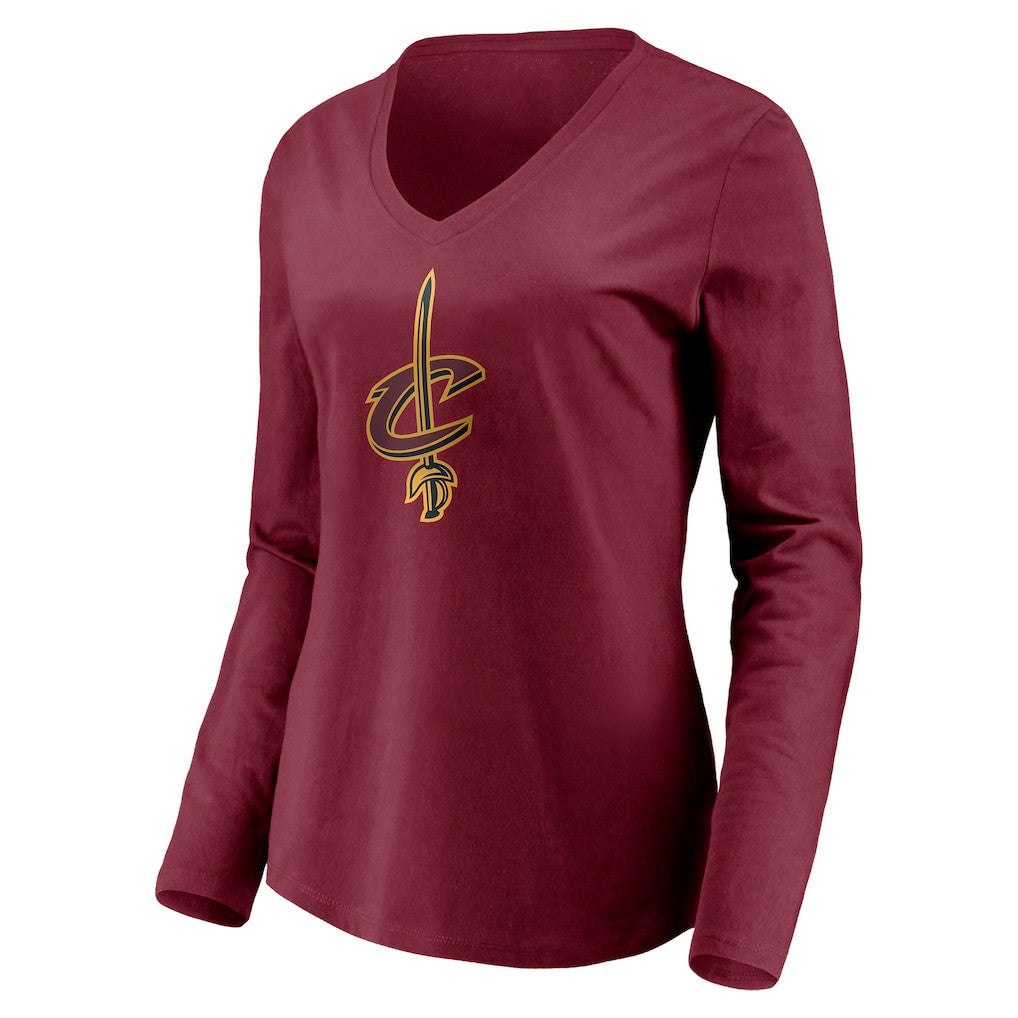 NBA - Cleveland Cavaliers Women's Playmaker Personalized Name & Number Long Sleeve V-Neck T-Shirt - Wine
