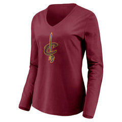NBA - Cleveland Cavaliers Women's Playmaker Personalized Name & Number Long Sleeve V-Neck T-Shirt - Wine