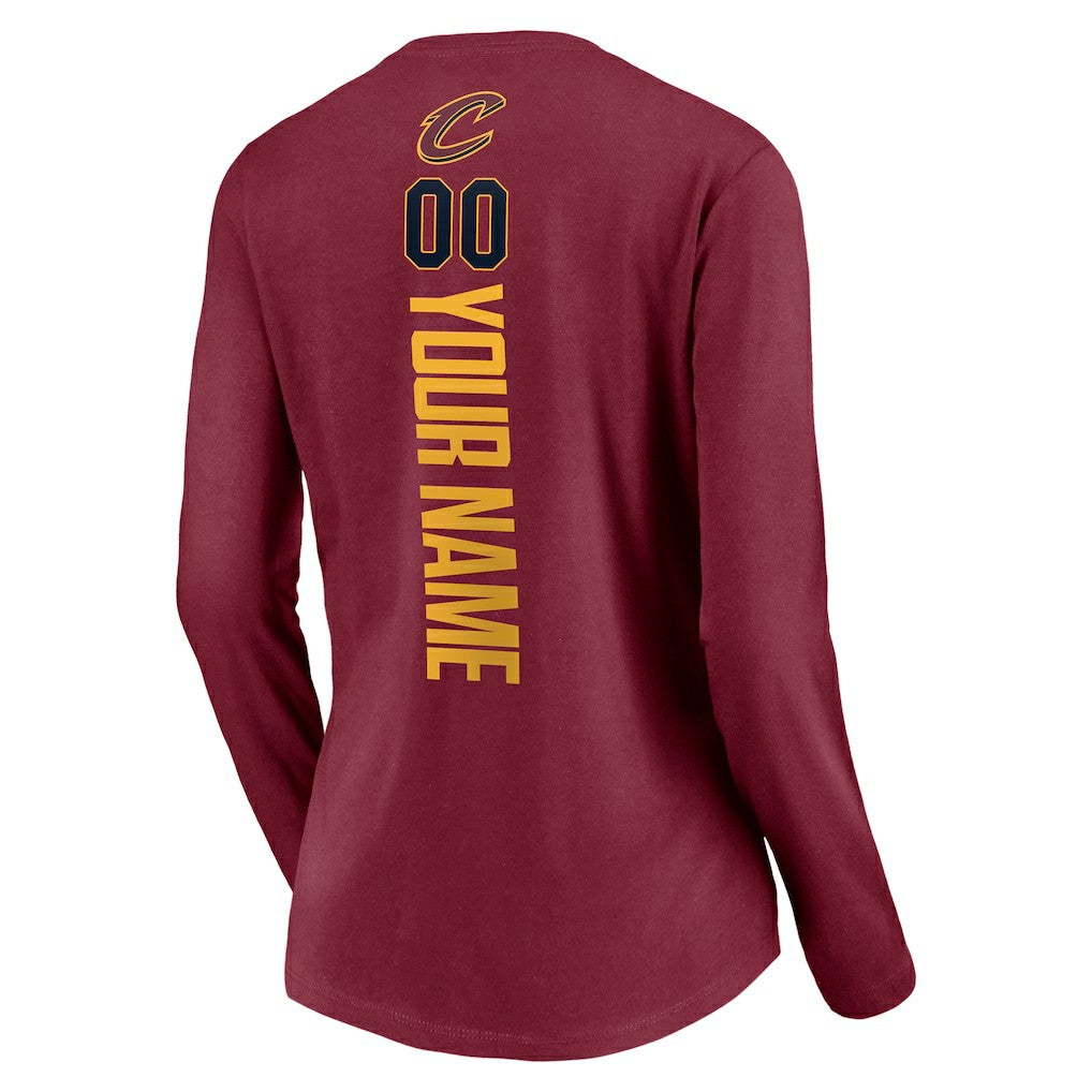 NBA - Cleveland Cavaliers Women's Playmaker Personalized Name & Number Long Sleeve V-Neck T-Shirt - Wine