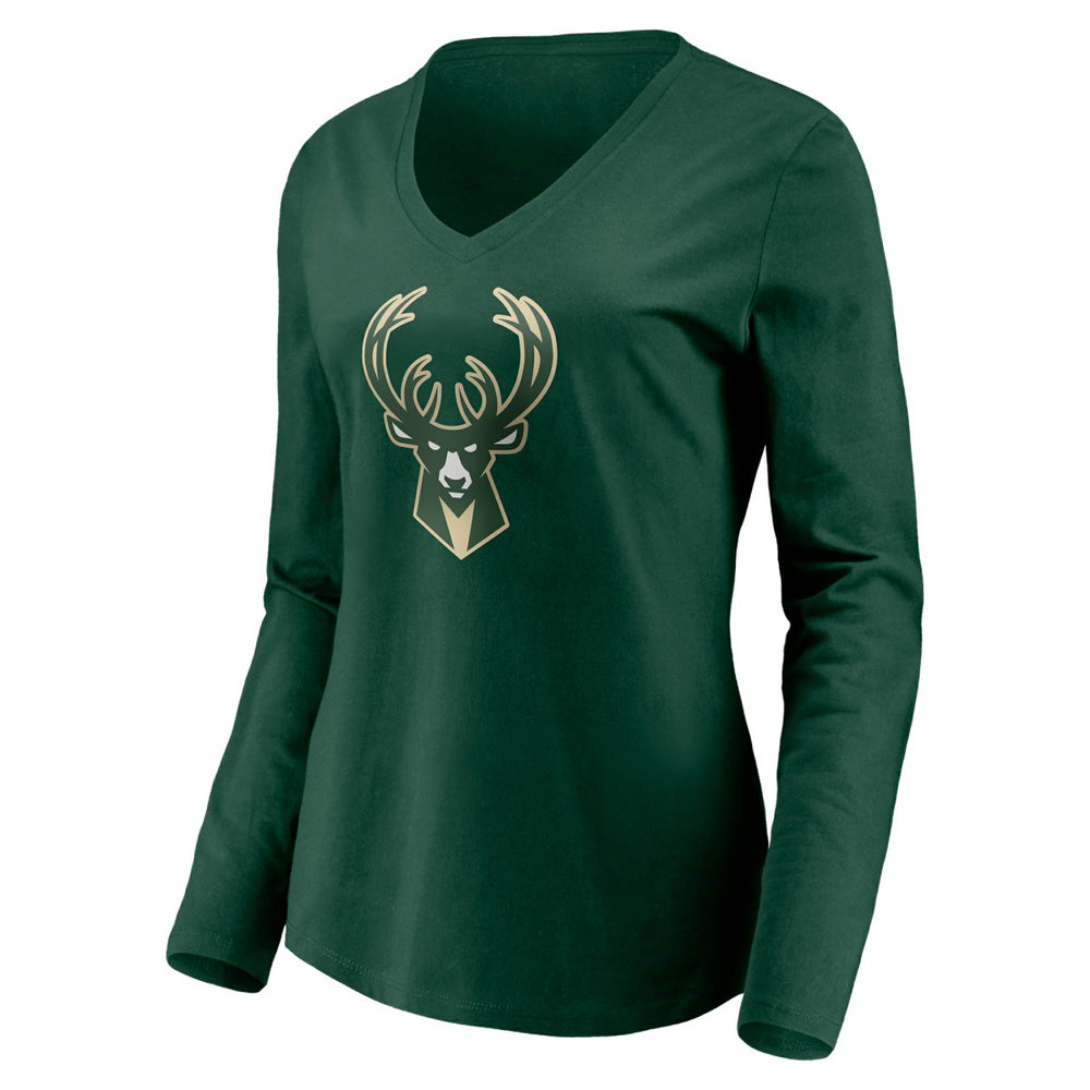 NBA - Milwaukee Bucks Women's Playmaker Personalized Name & Number Long Sleeve V-Neck T-Shirt - Hunter Green
