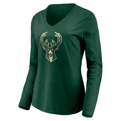 NBA - Milwaukee Bucks Women's Playmaker Personalized Name & Number Long Sleeve V-Neck T-Shirt - Hunter Green