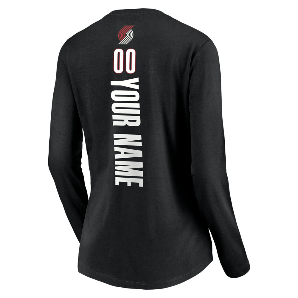 NBA - Portland Trail Blazers Women's Playmaker Personalized Name & Number Long Sleeve V-Neck T-Shirt - Black