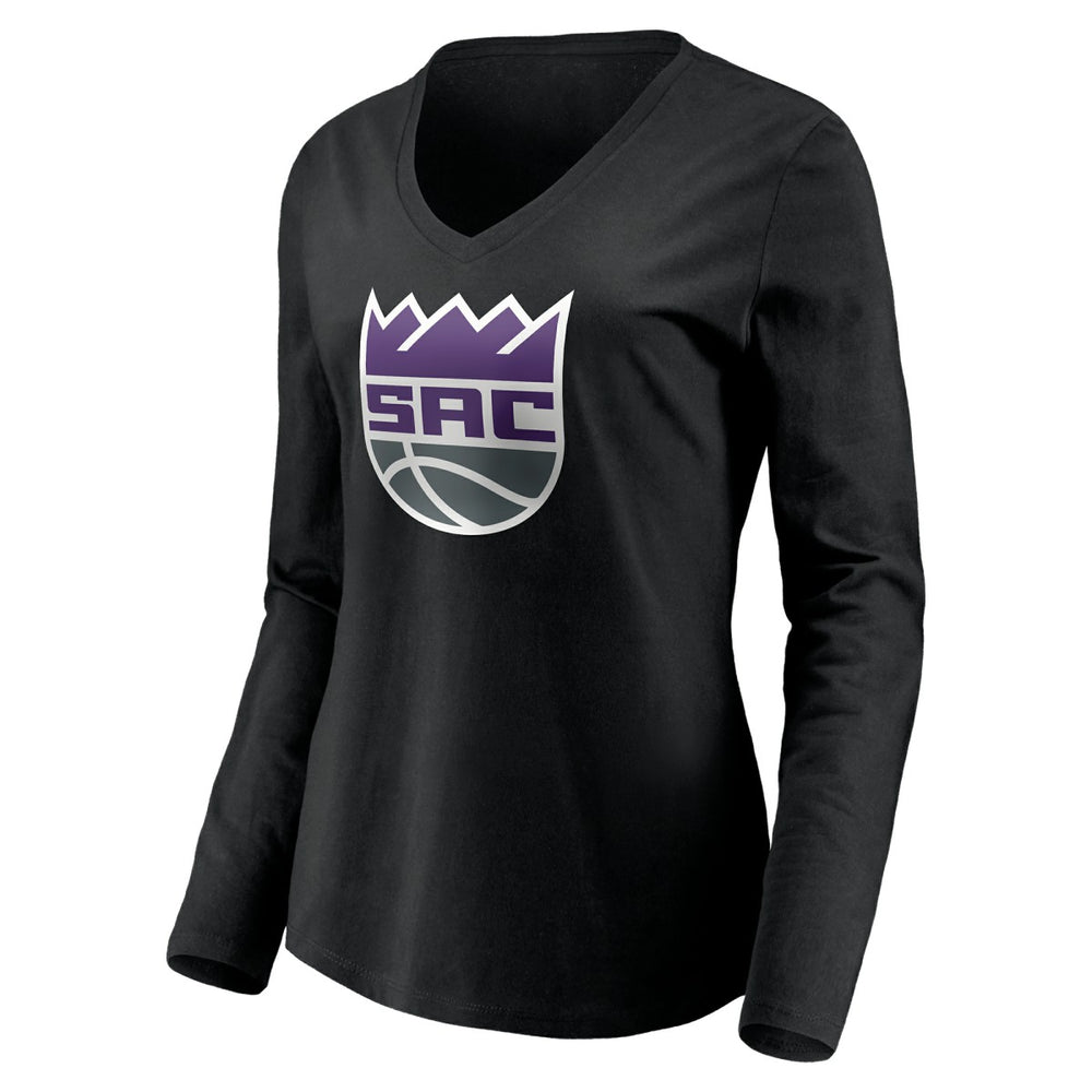 NBA - Sacramento Kings Women's Playmaker Personalized Name & Number Long Sleeve V-Neck T-Shirt - Black