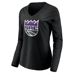 NBA - Sacramento Kings Women's Playmaker Personalized Name & Number Long Sleeve V-Neck T-Shirt - Black