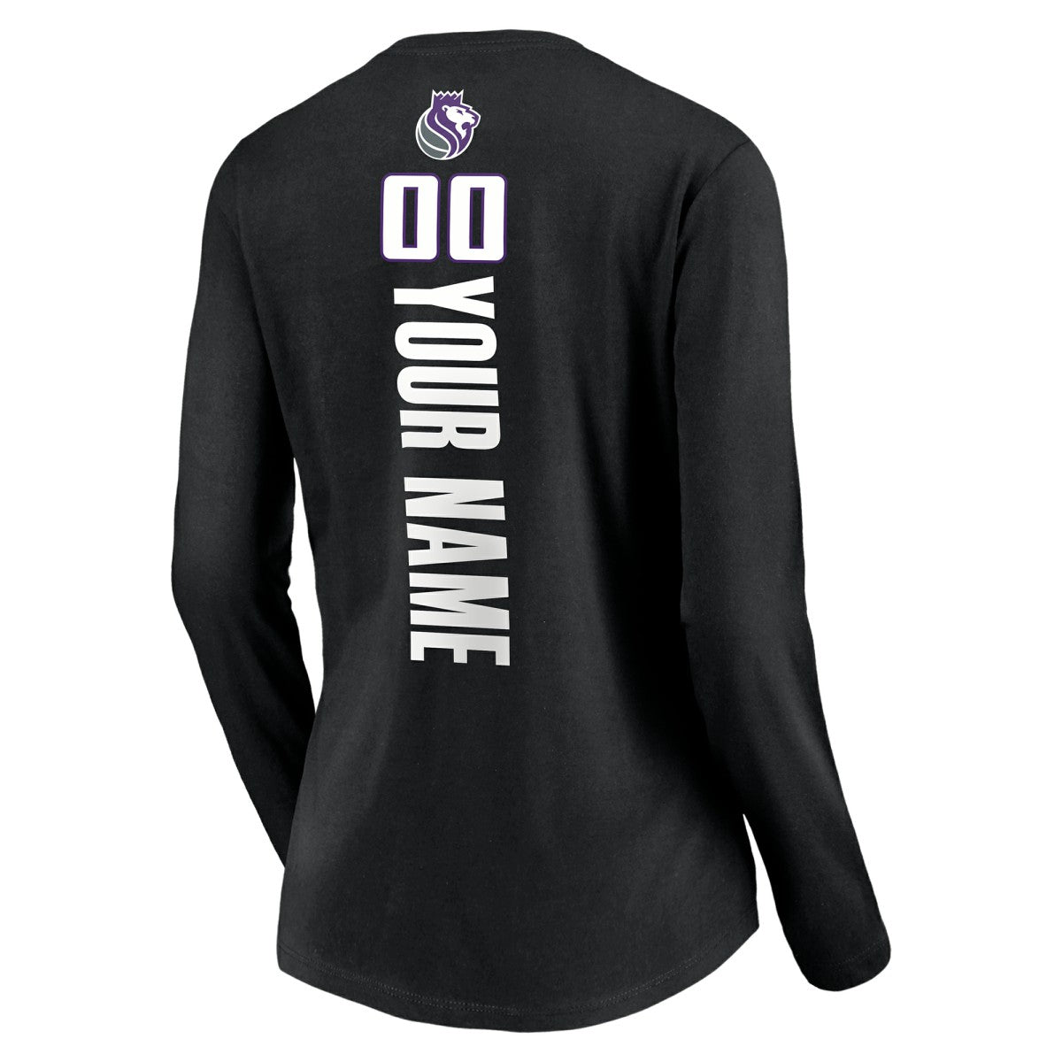 NBA - Sacramento Kings Women's Playmaker Personalized Name & Number Long Sleeve V-Neck T-Shirt - Black