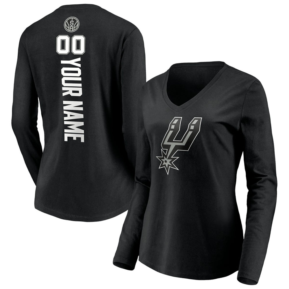 NBA - San Antonio Spurs Women's Playmaker Personalized Name & Number Long Sleeve V-Neck T-Shirt - Black