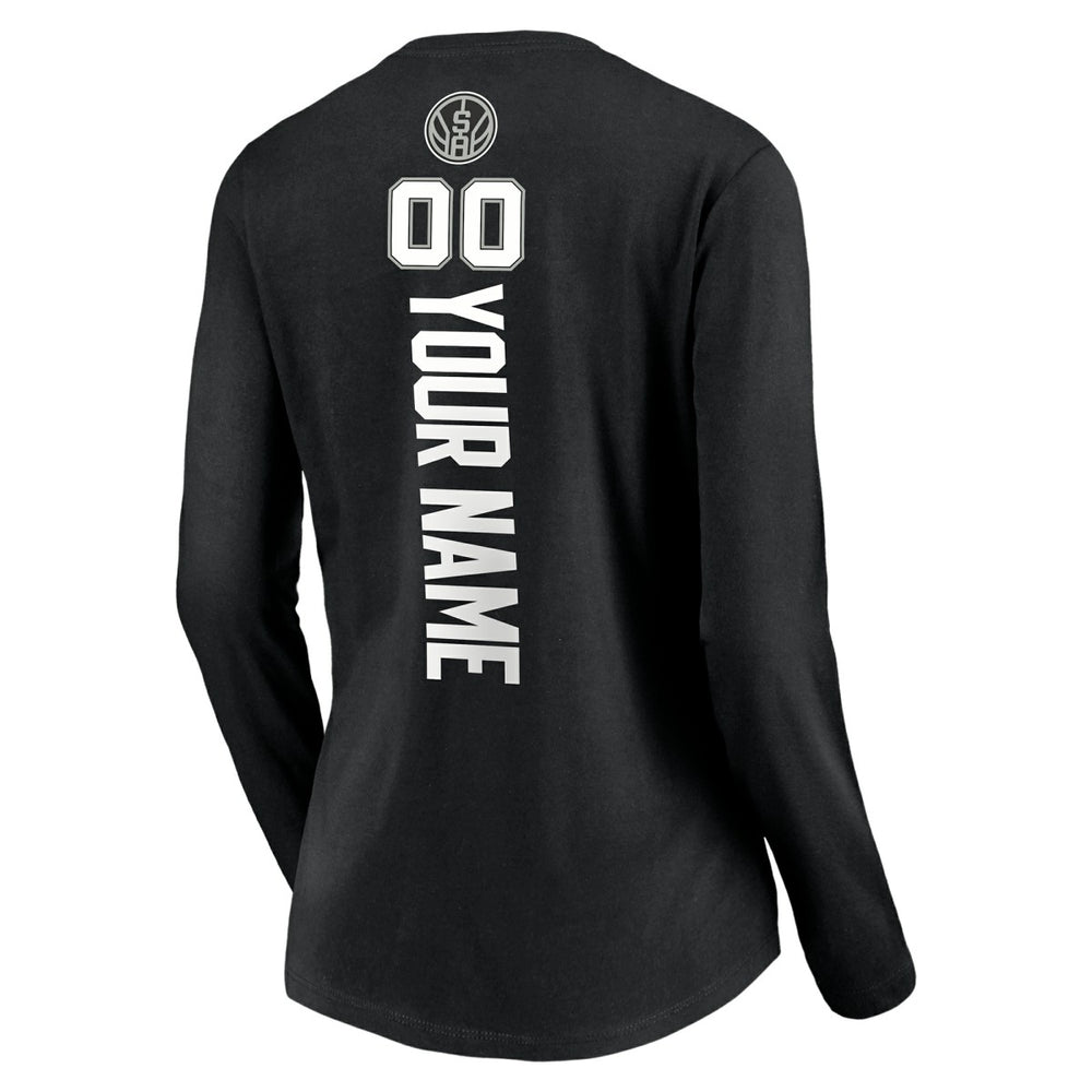 NBA - San Antonio Spurs Women's Playmaker Personalized Name & Number Long Sleeve V-Neck T-Shirt - Black